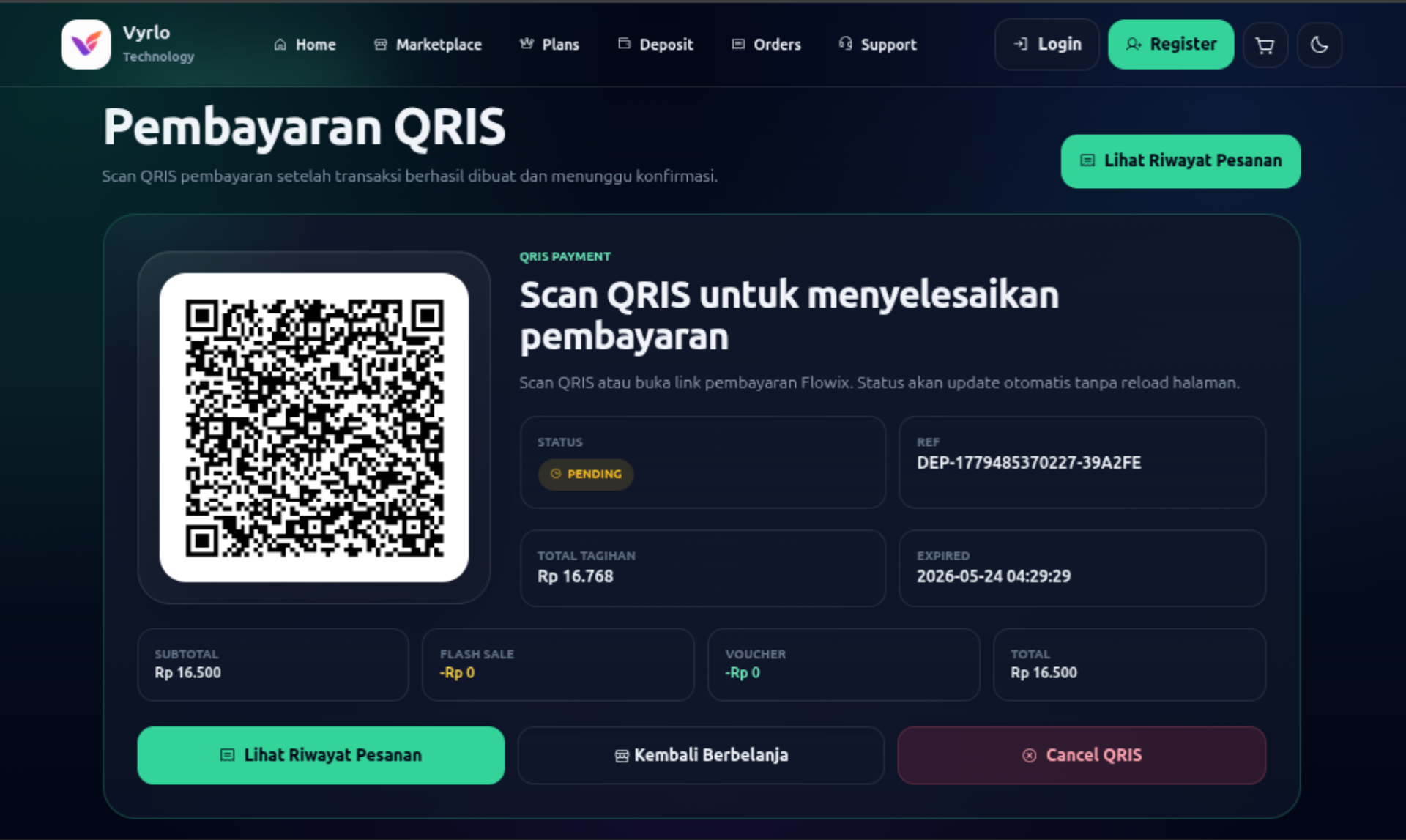 Screenshot checkout Vyrlo